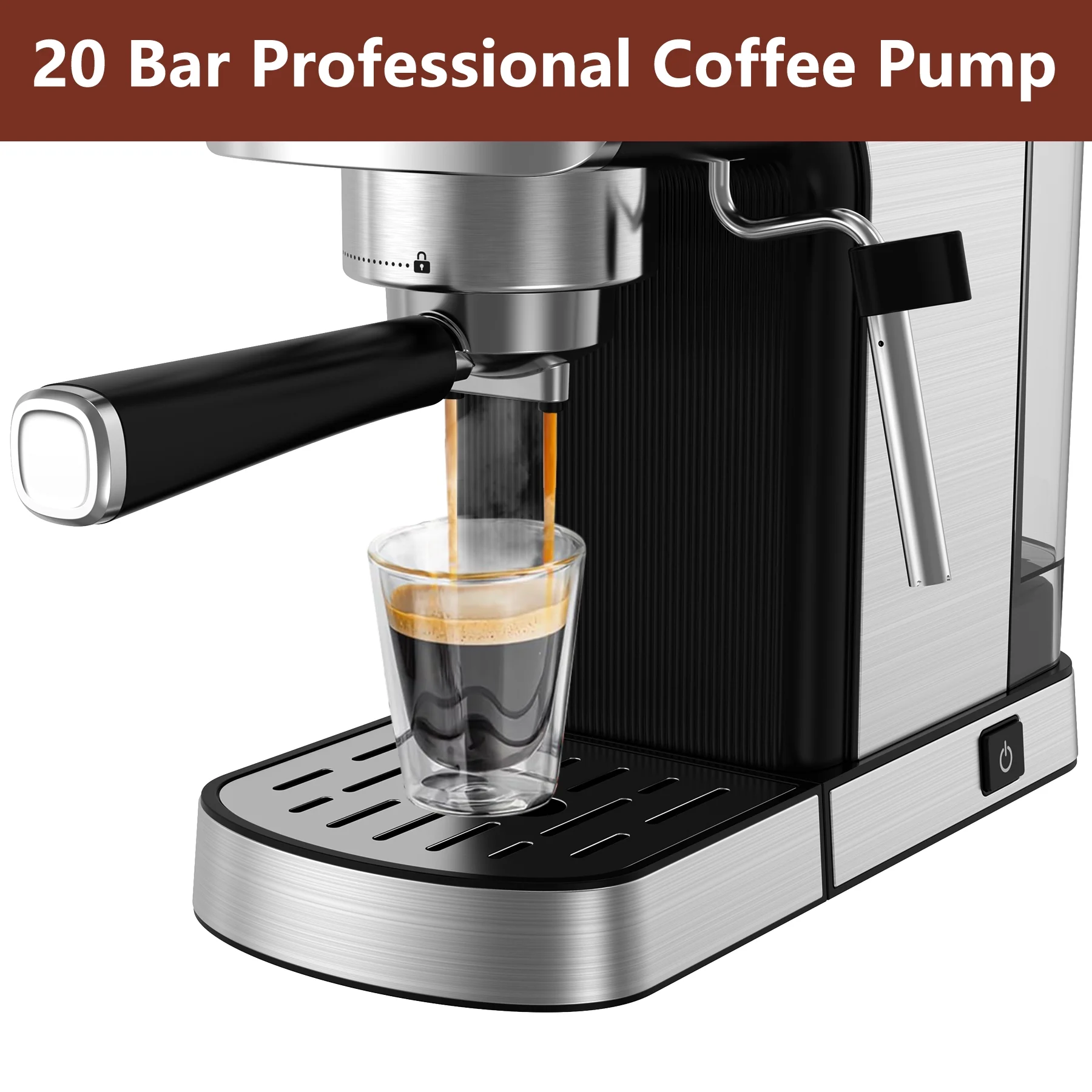 WHALL 20 Bar Touchscreen Espresso Machine & Coffee Maker – With Milk Frother Steam Wand, Stainless Steel Build & Removable Water Tank