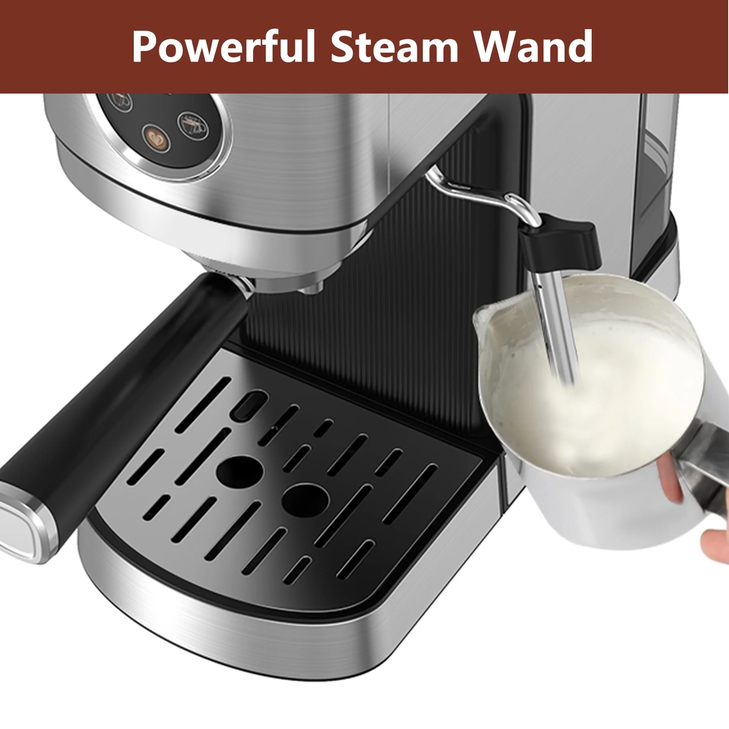 WHALL 20 Bar Touchscreen Espresso Machine & Coffee Maker – With Milk Frother Steam Wand, Stainless Steel Build & Removable Water Tank