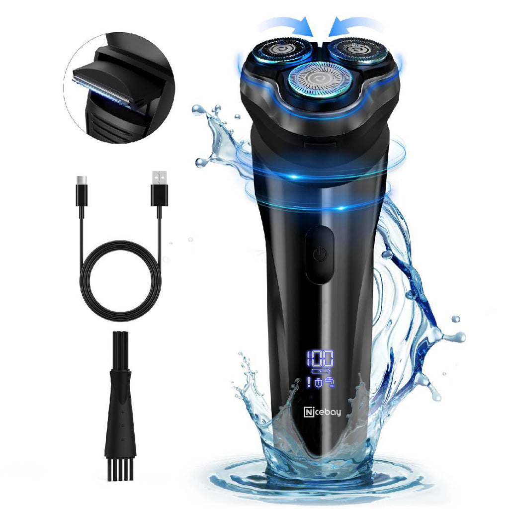 Nicebay Electric Razor, Electric Shavers for Men, Wet/Dry Shaver LED Display/Travel Lock/Type C/Ipx7