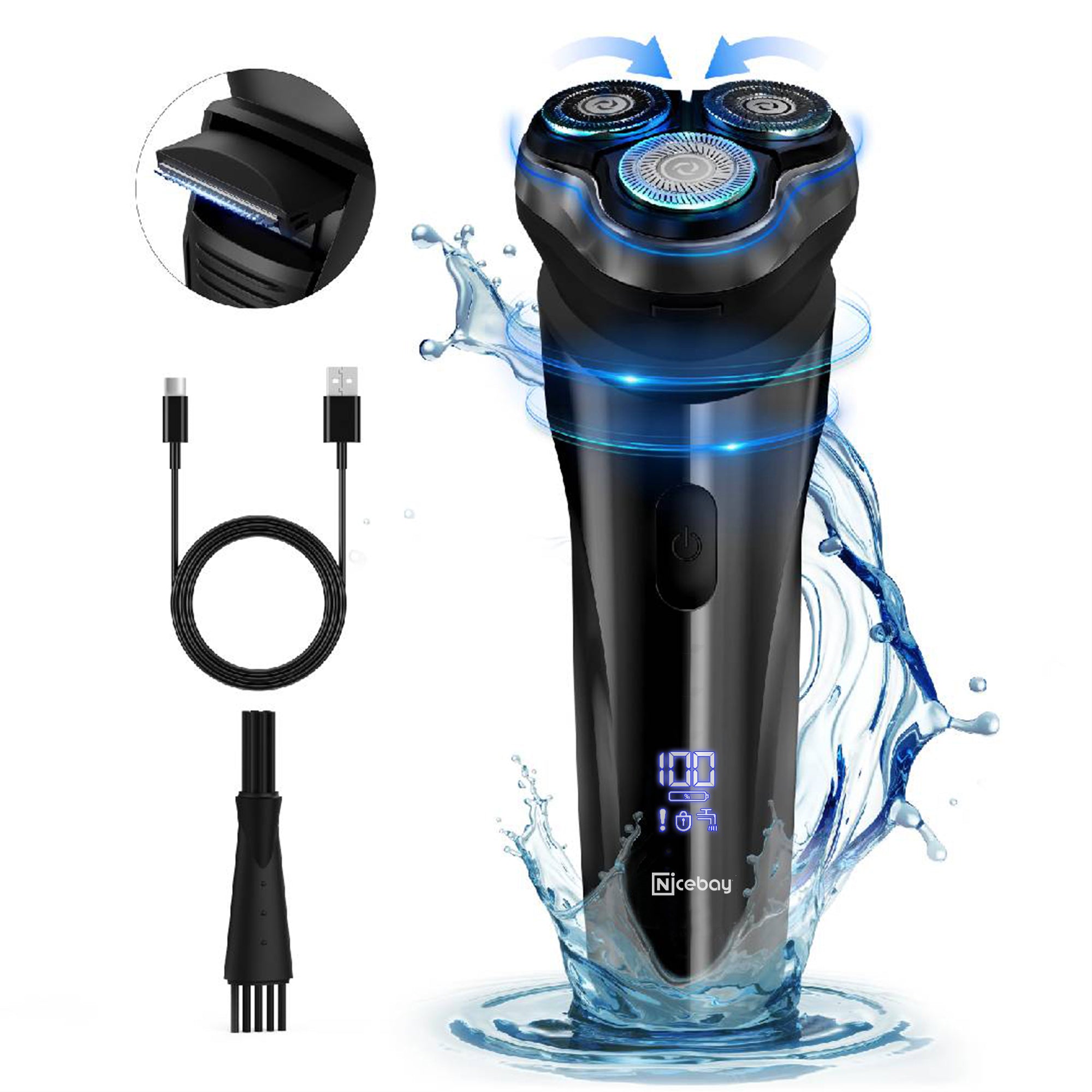 Nicebay Electric Razor, Electric Shavers for Men, Wet/Dry Shaver LED Display/Travel Lock/Type C/Ipx7