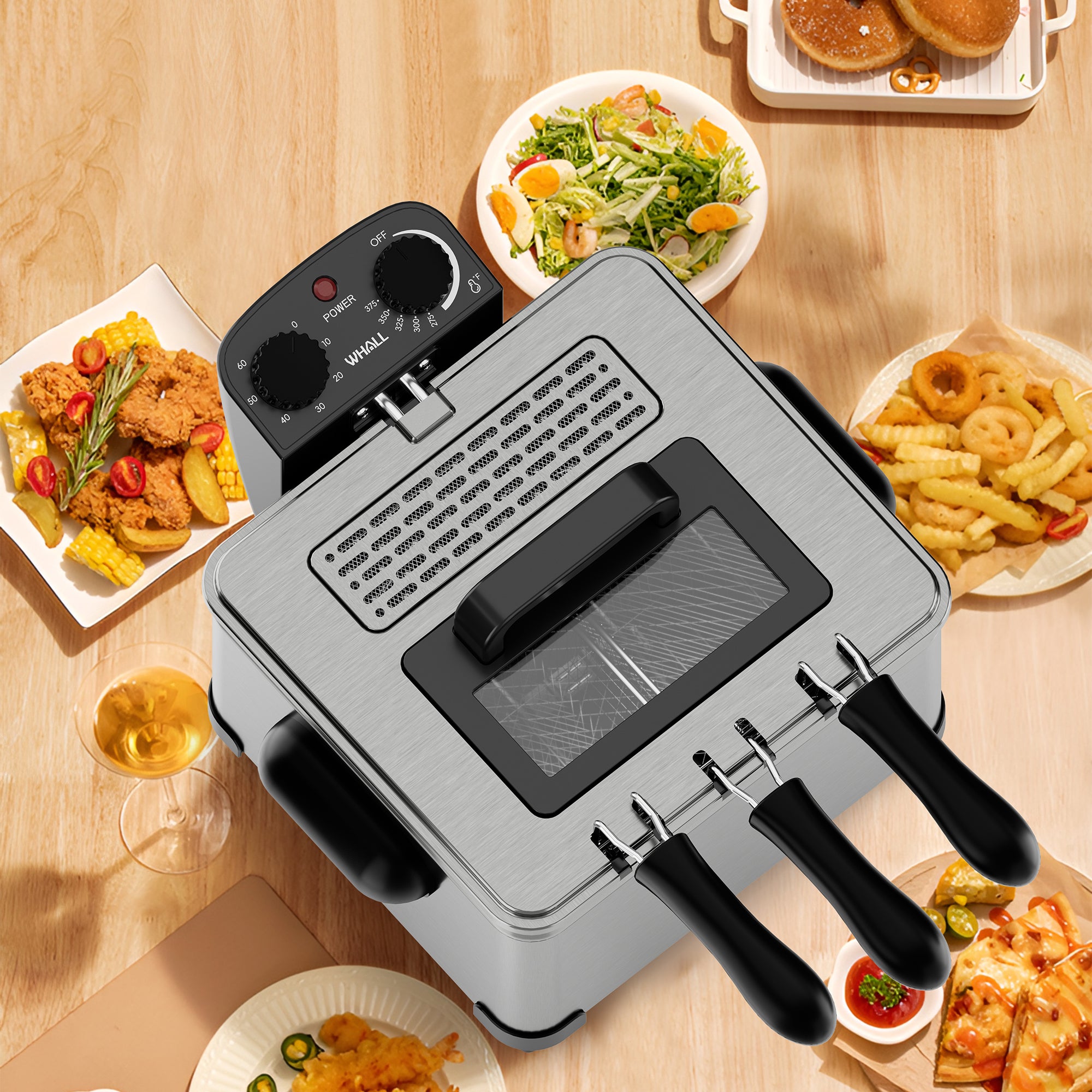 WHALL Deep Fryer with 3 Baskets,5 L/21 Cups Oil Capacity