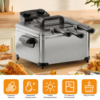 WHALL Deep Fryer with 3 Baskets,5 L/21 Cups Oil Capacity