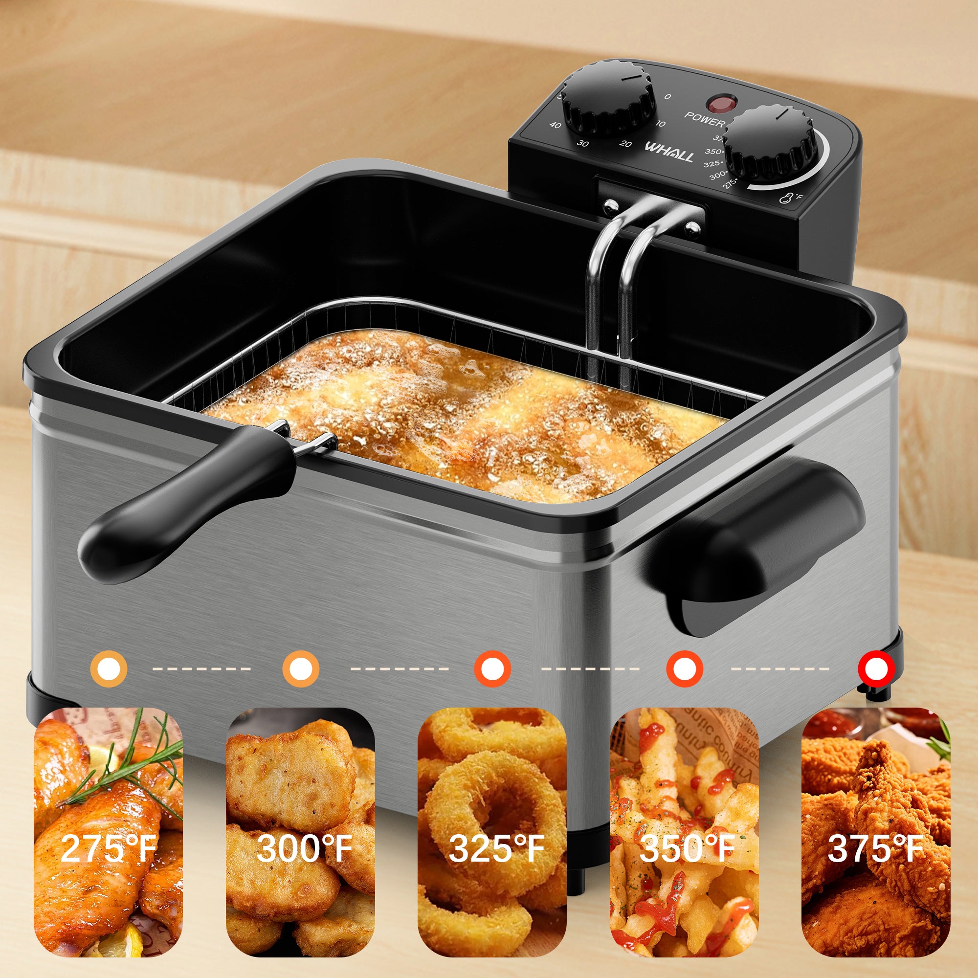WHALL Deep Fryer with 3 Baskets,5 L/21 Cups Oil Capacity
