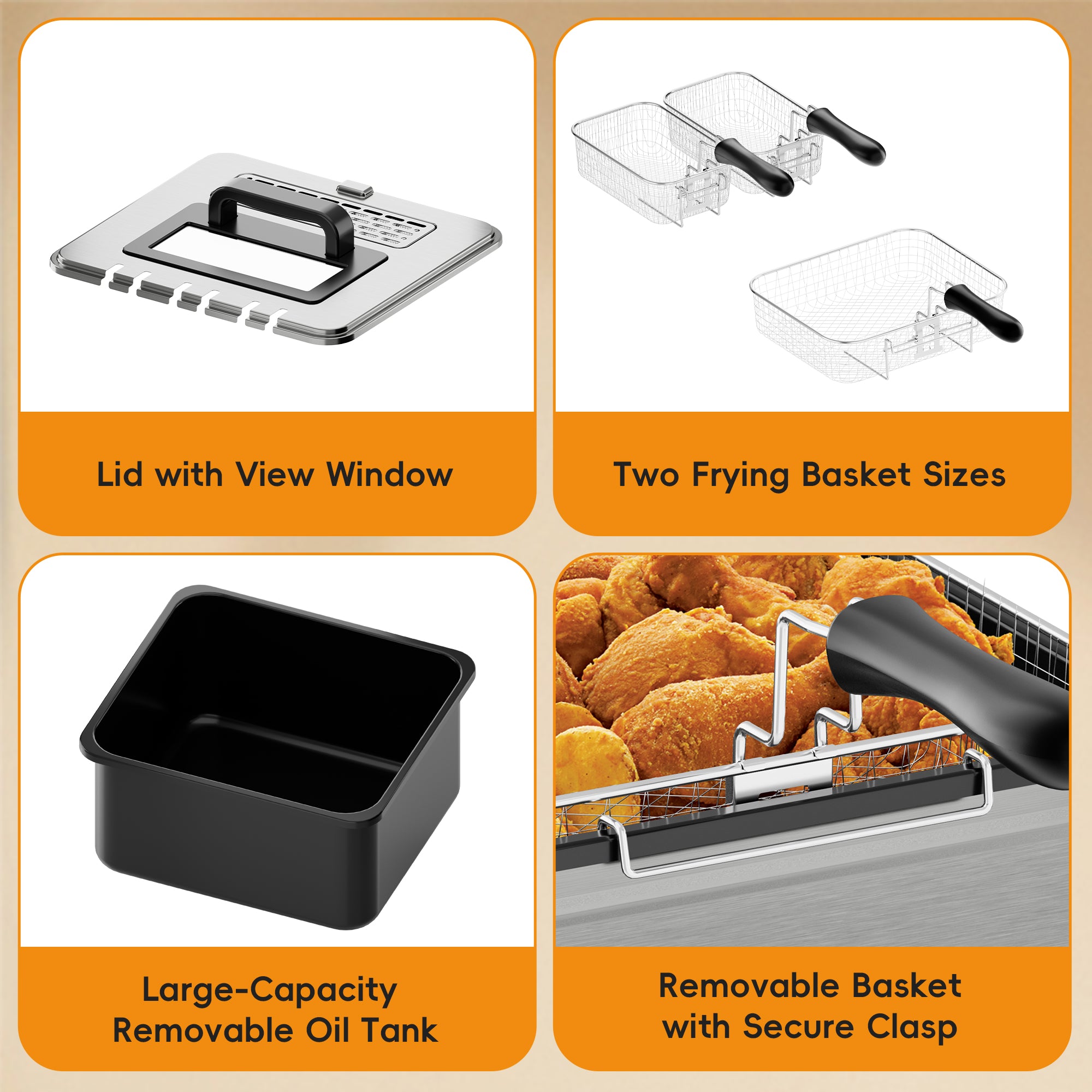 WHALL Deep Fryer with 3 Baskets,5 L/21 Cups Oil Capacity