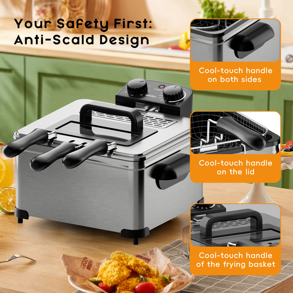 WHALL Deep Fryer with 3 Baskets,5 L/21 Cups Oil Capacity