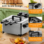 WHALL Deep Fryer with 3 Baskets,5 L/21 Cups Oil Capacity