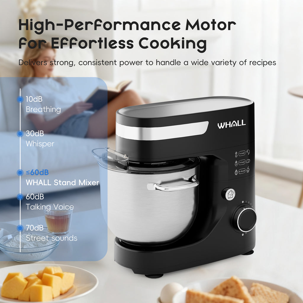 WHALL Stand Mixer - 5.5Qt 12-Speed Tilt-Head Electric Kitchen Mixer with Dough Hook/Wire Whip/Beater, Stainless Steel