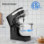 WHALL Stand Mixer - 5.5Qt 12-Speed Tilt-Head Electric Kitchen Mixer with Dough Hook/Wire Whip/Beater, Stainless Steel