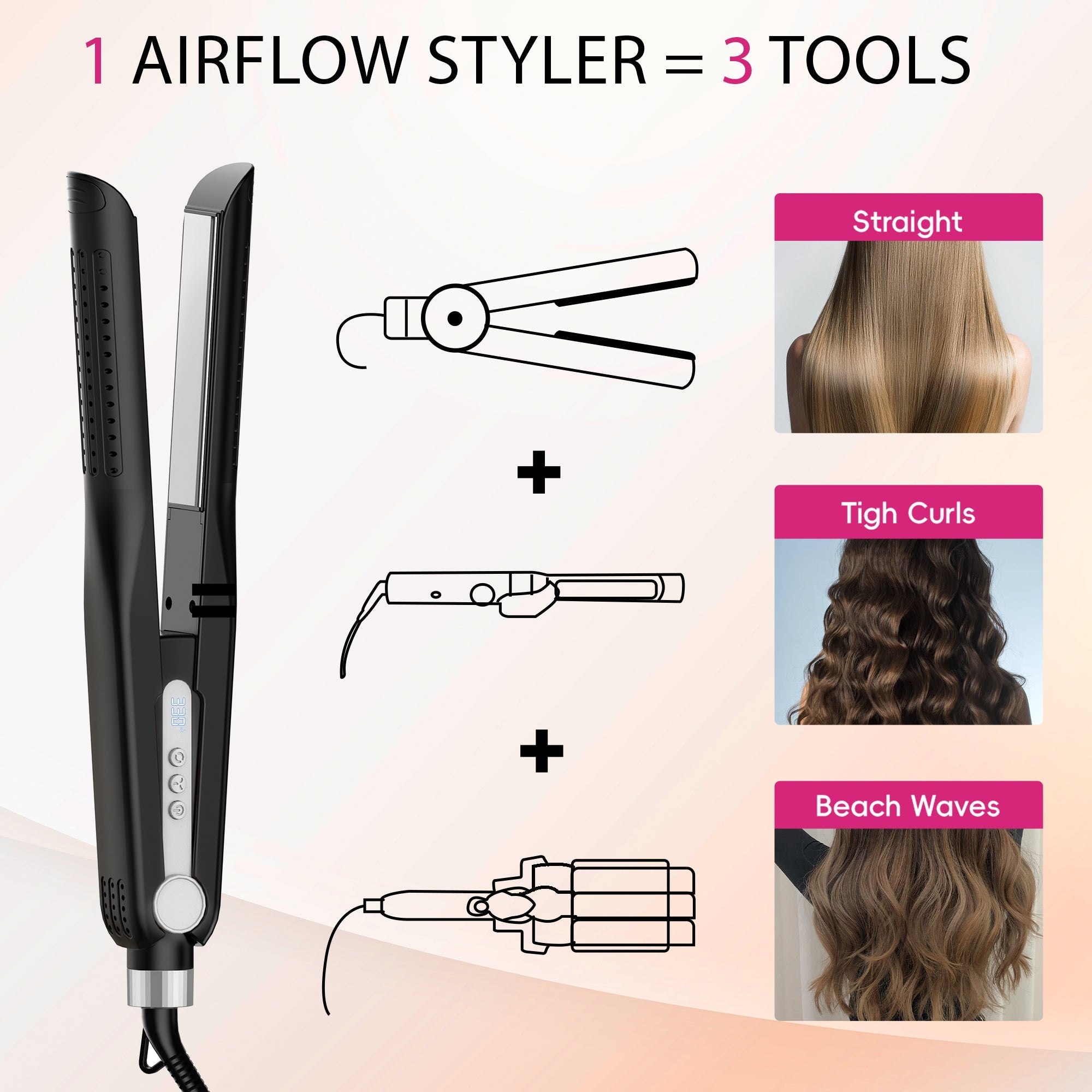 Nicebay Hair Straightener, Airflow Styling, 1 inch Curling Wand Cool Air Vent, 5 Temp, Dual Voltage
