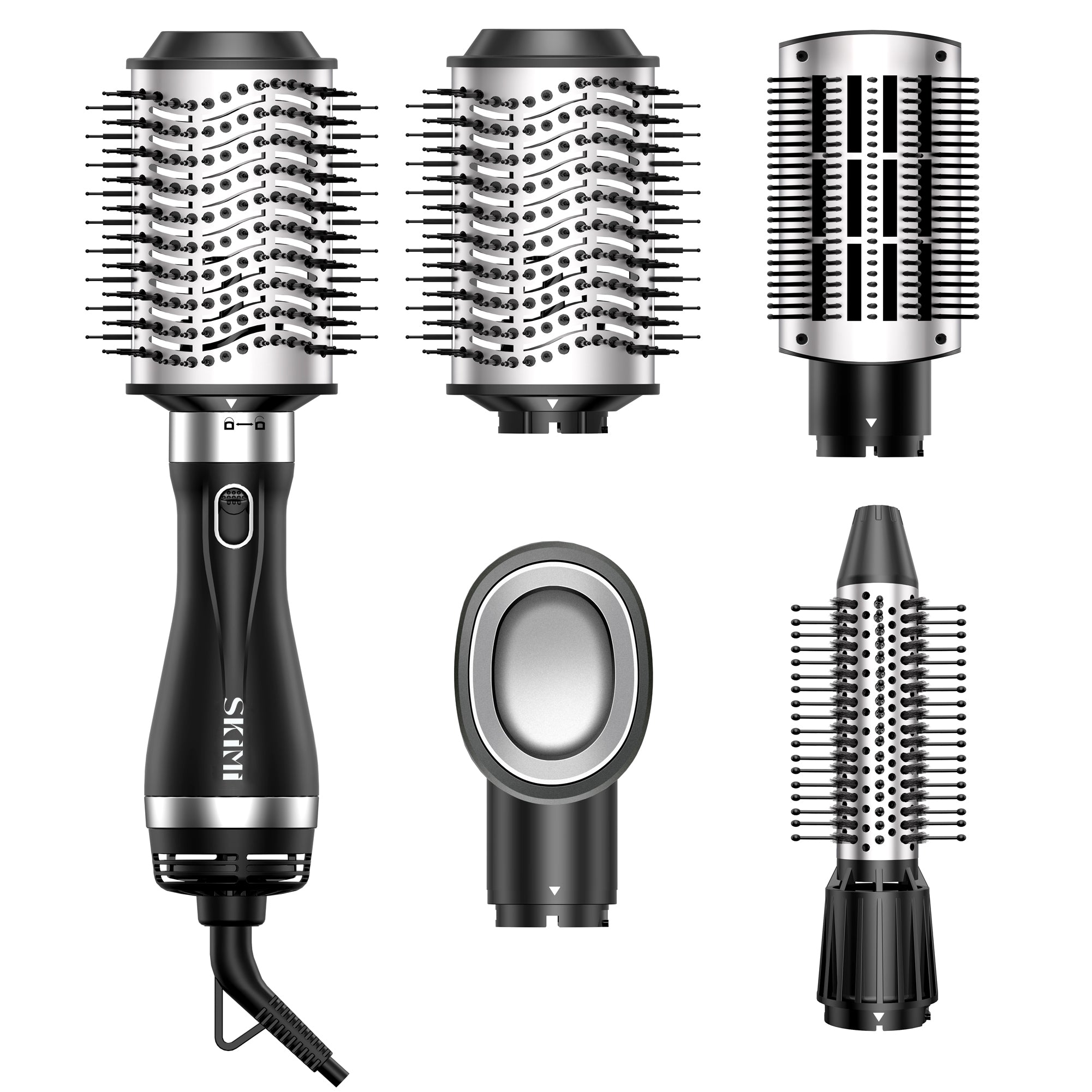 SKIMI 1000W Ionic Ceramic Hair Dryer Brush with Attachments, 3-Speed Hot Air Styling Tool