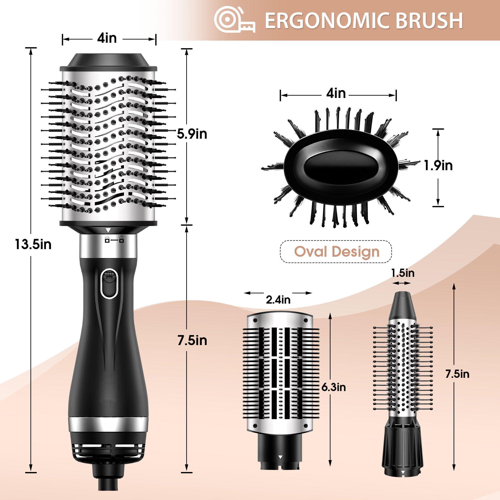 SKIMI 1000W Ionic Ceramic Hair Dryer Brush with Attachments, 3-Speed Hot Air Styling Tool
