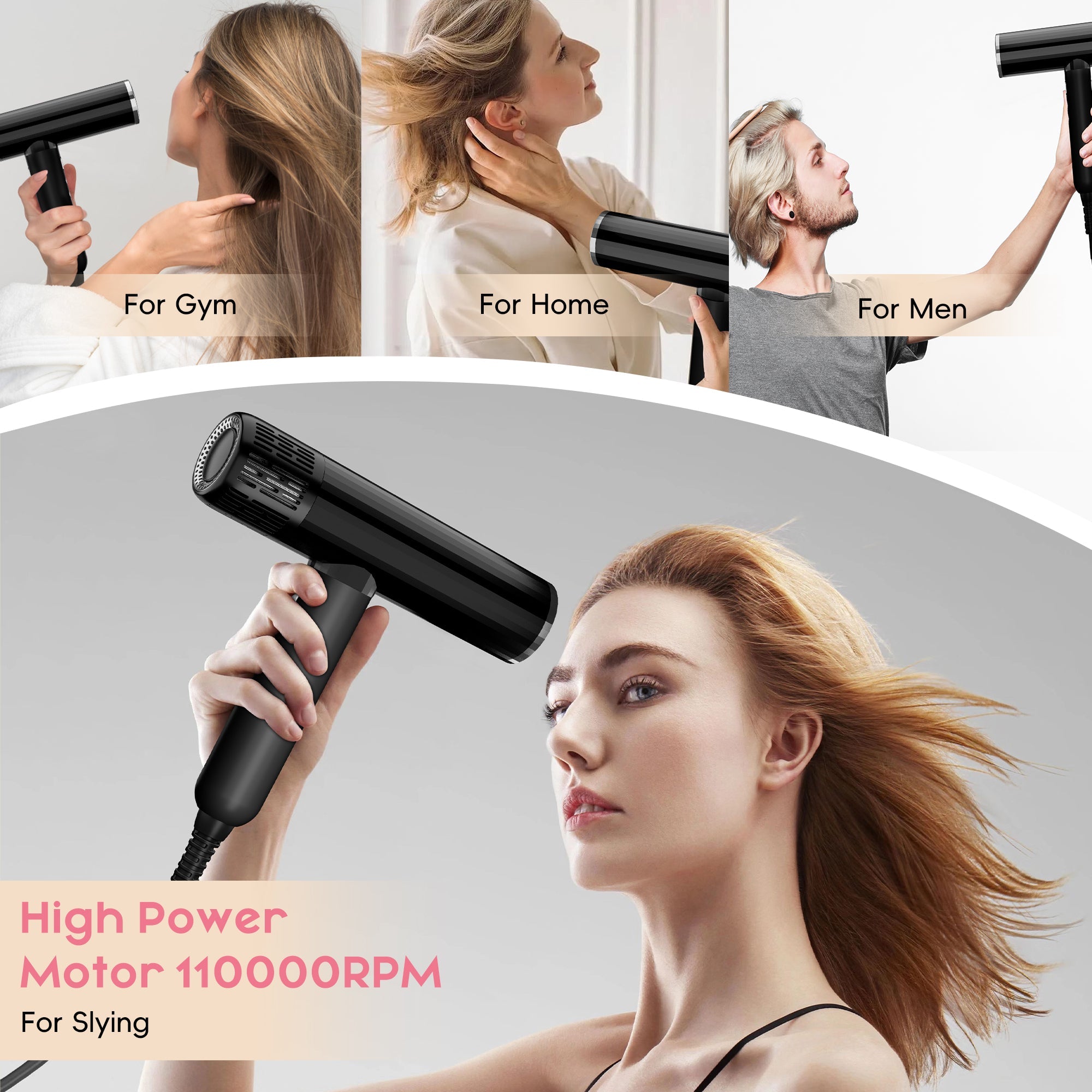 Nicebay Hair Dryer, Portable Ionic Blow Dryer with Diffuser for Curly Hair