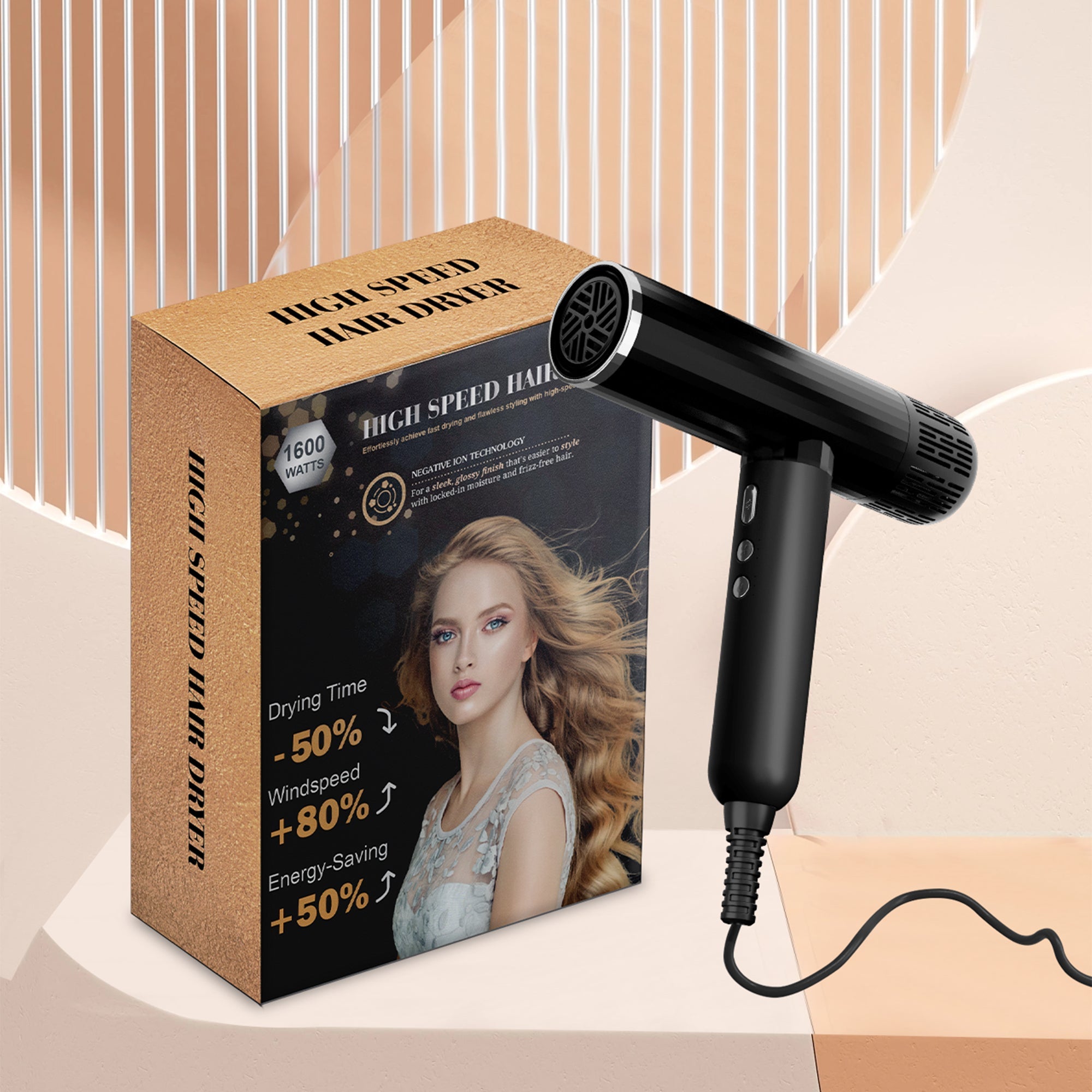 Nicebay Hair Dryer, Portable Ionic Blow Dryer with Diffuser for Curly Hair