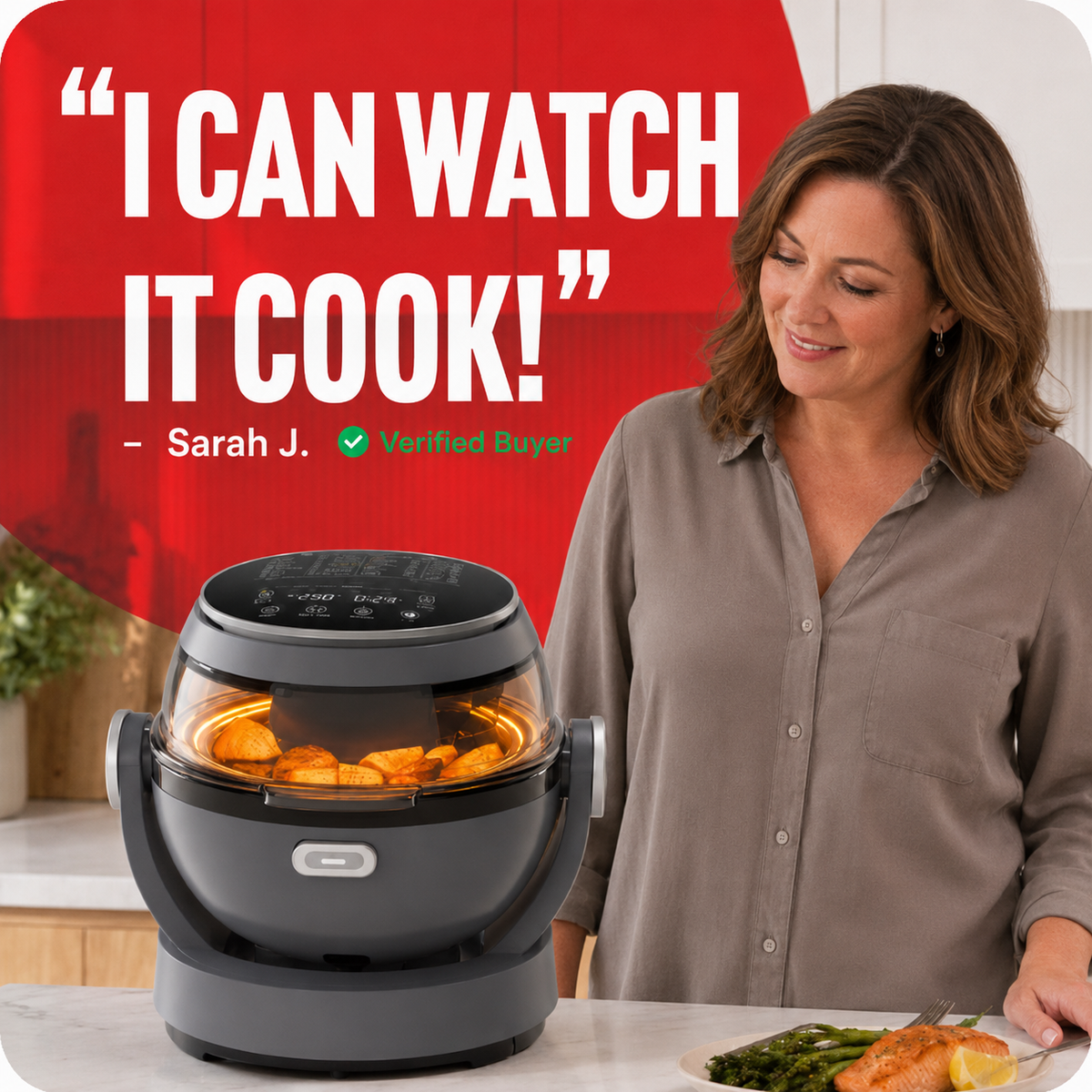 WHALL Rotating Air Fryer with 360° Auto-Rotation