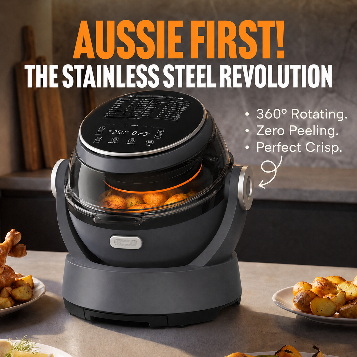 WHALL Rotating Air Fryer with 360° Auto-Rotation