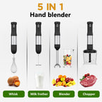 Whall Cordless Immersion Hand Blender, 5-in-1 Cordless Hand Blender Set – Rechargeable, One-Touch Control and Stainless Steel Blades for Smoothies, Shakes or Soups, Black