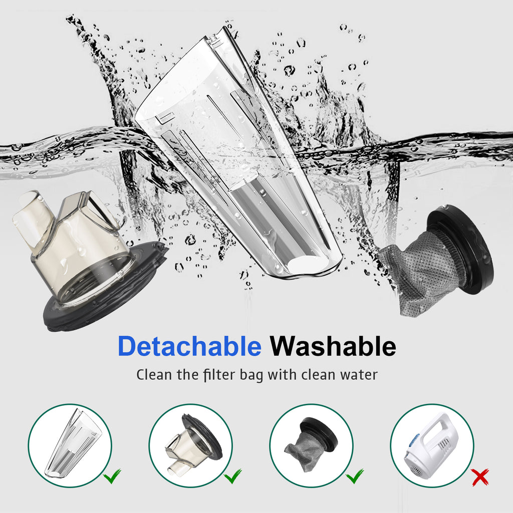 WHALL® Cordless Handheld Vacuum, Wet/Dry Cleaner with 8500PA Suction, LED Light, Lightweight/Portable(White)