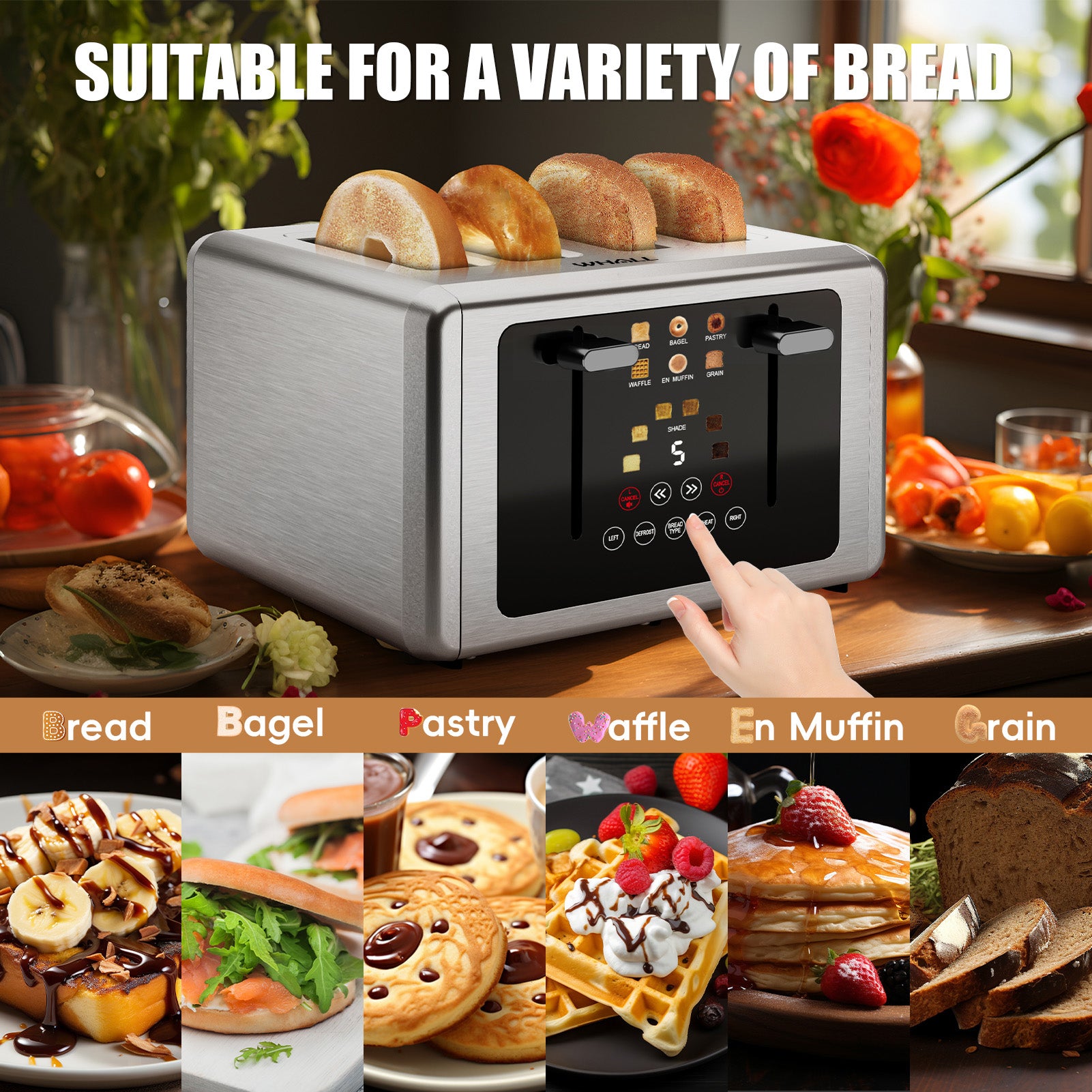 WHALL 4-Slice Touchscreen Toaster